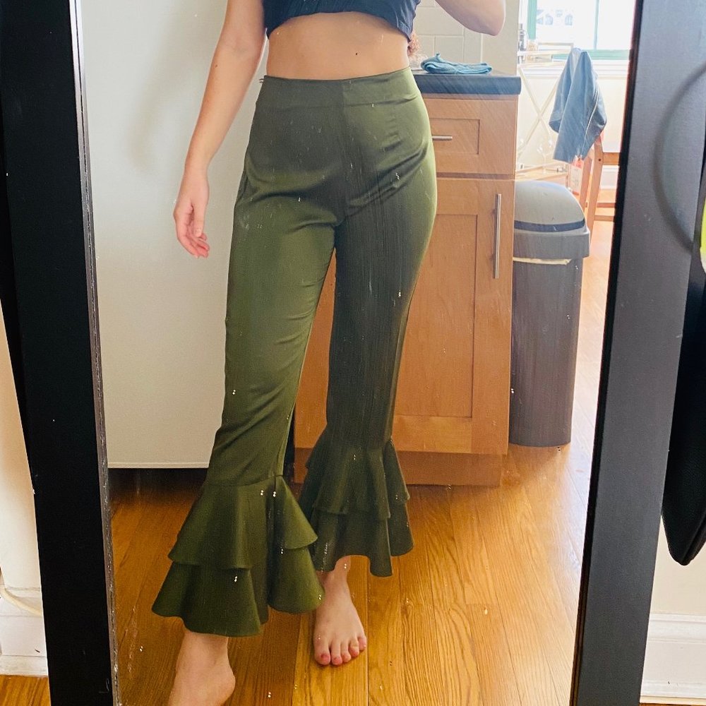 Tularosa Green Bellbottom Silk Pants - REVOLVE